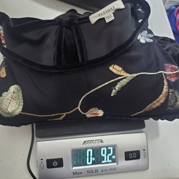 Pleione Top Large Black Velvet Sheer Floral Embroidered Fairy Whimsygoth Gothic - Picture 13 of 13